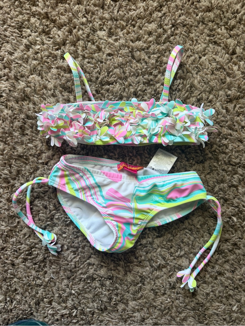 Kate Mack Toddler Girls Floral Stripe Bikini Swimsuit Size 2T/2Y